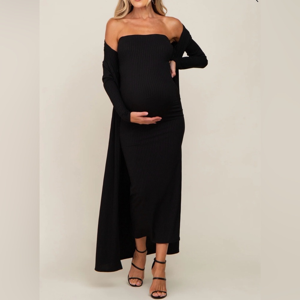 Pinkblush Black Off-Shoulder Maternity Dress Set